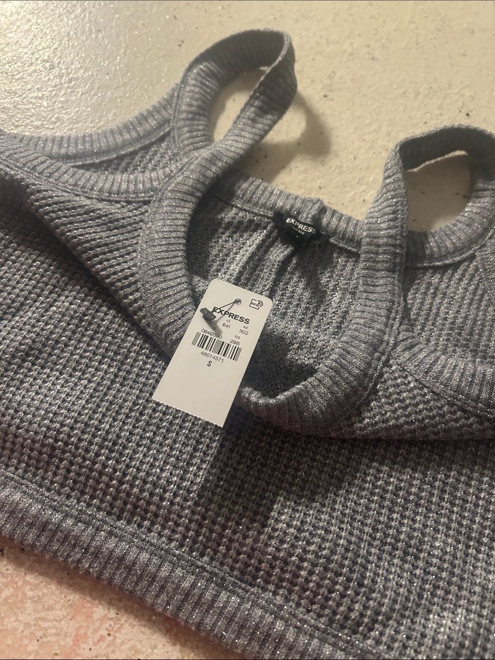 Express Gray Waffle Knit Scoop Neck Tank Sweater glitter shimmer wow nwt